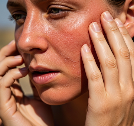 폭염속 빨갛게 익은 피부