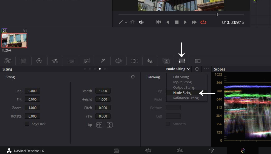 Node Sizing으로 도구 변경