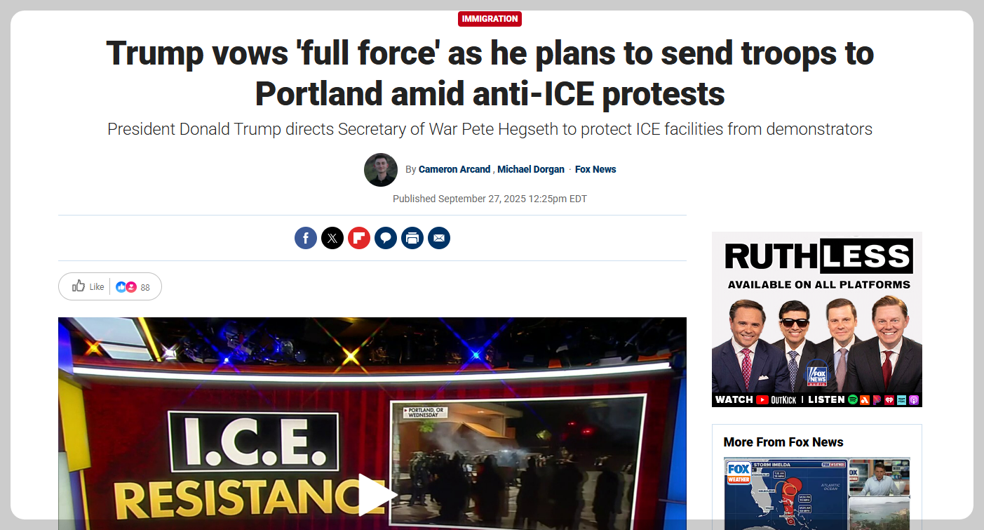 The National Guard deployed to Portland, USA: Causes, current situation, impacts, and outlook? (President Trump&rsquo;s announcement, reasons for National Guard deployment, current situation, reactions within the United States, response to violent protests against U.S. Immigration and Customs Enforcement (ICE), the terrorist group Antifa, troop deployment, soldier deployment, protests in Portland, Oregon, antifascists)