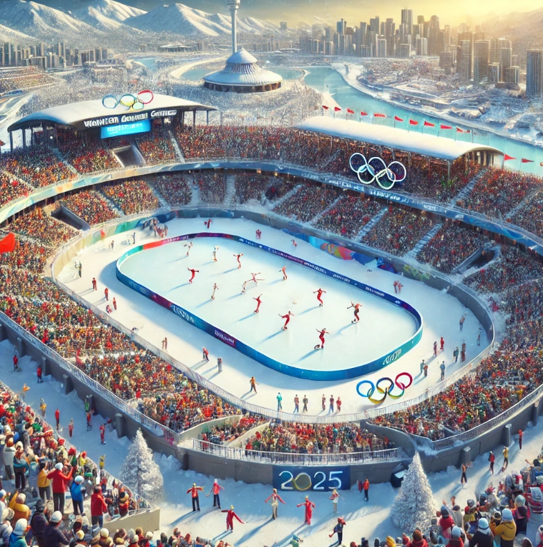 겨울에 실외 쇼트트랙경기장의 모습