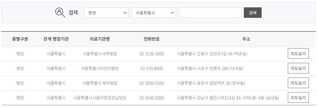 응급실-
응급의료가 가능한 병원명 및 주소 지도보기