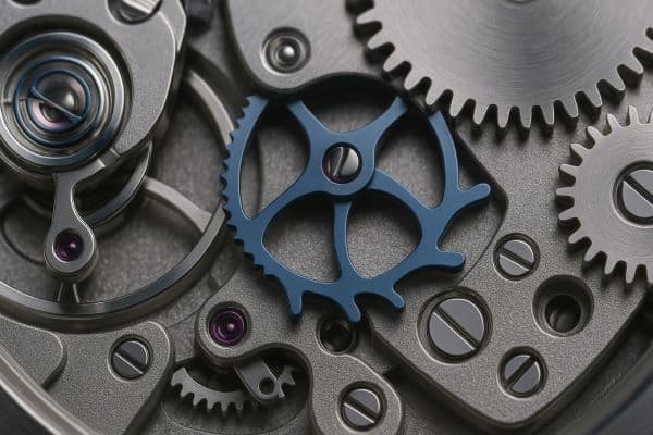 실리콘 부품이 포함된 시계 무브먼트의 정밀한 구조와 매끄러운 표면