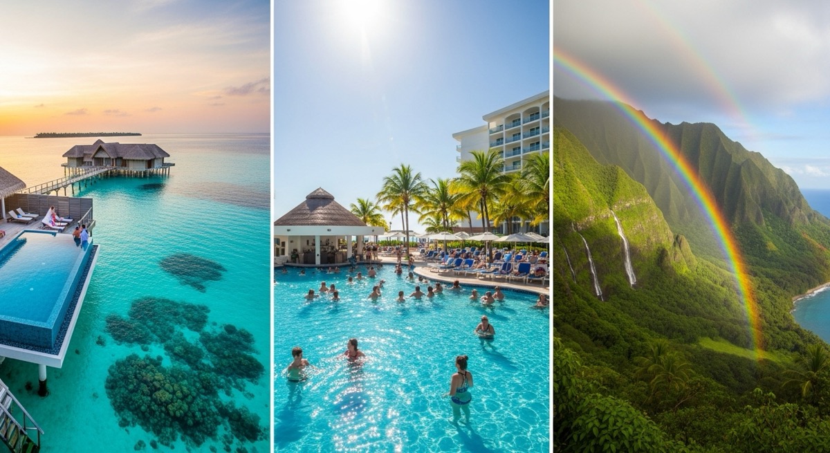 몰디브 워터빌라, 칸쿤 리조트, 하와이 자연 경관을 비교하는 신혼여행지 선택