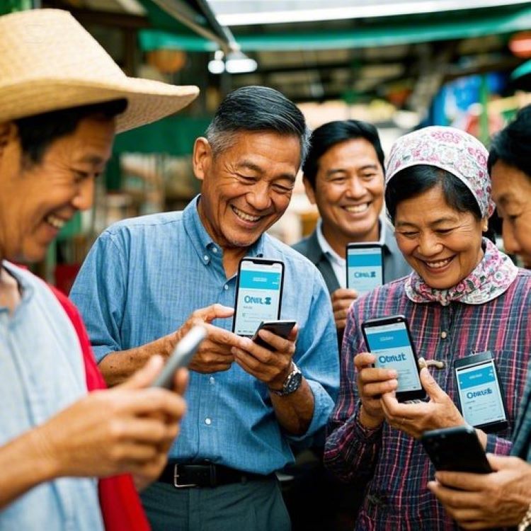 전통시장과 소상공인 매장에서 소비하는 다양한 연령층의 고객, 결제 직후 환하게 웃는 표정과 디지털 온누리상품권 앱 화면을 비추는 모습