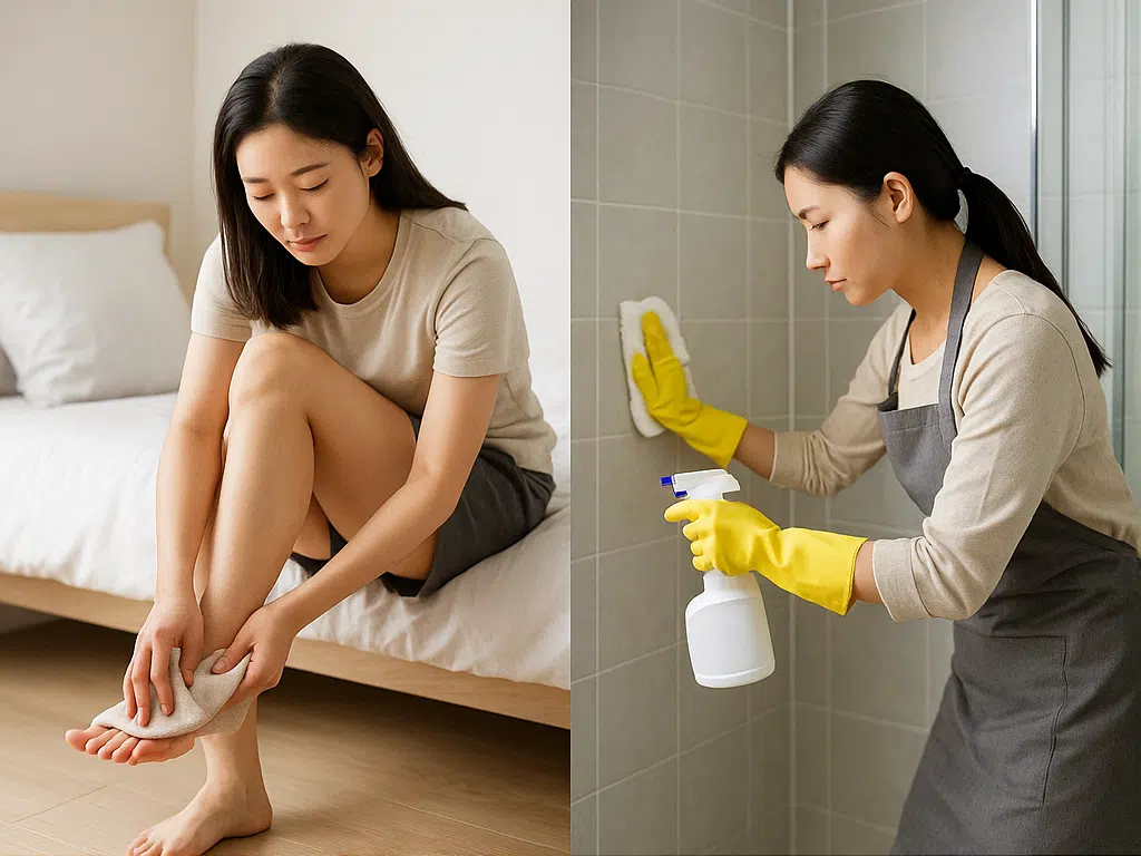 샤워 후 발 완전 말리기, 욕실 소독