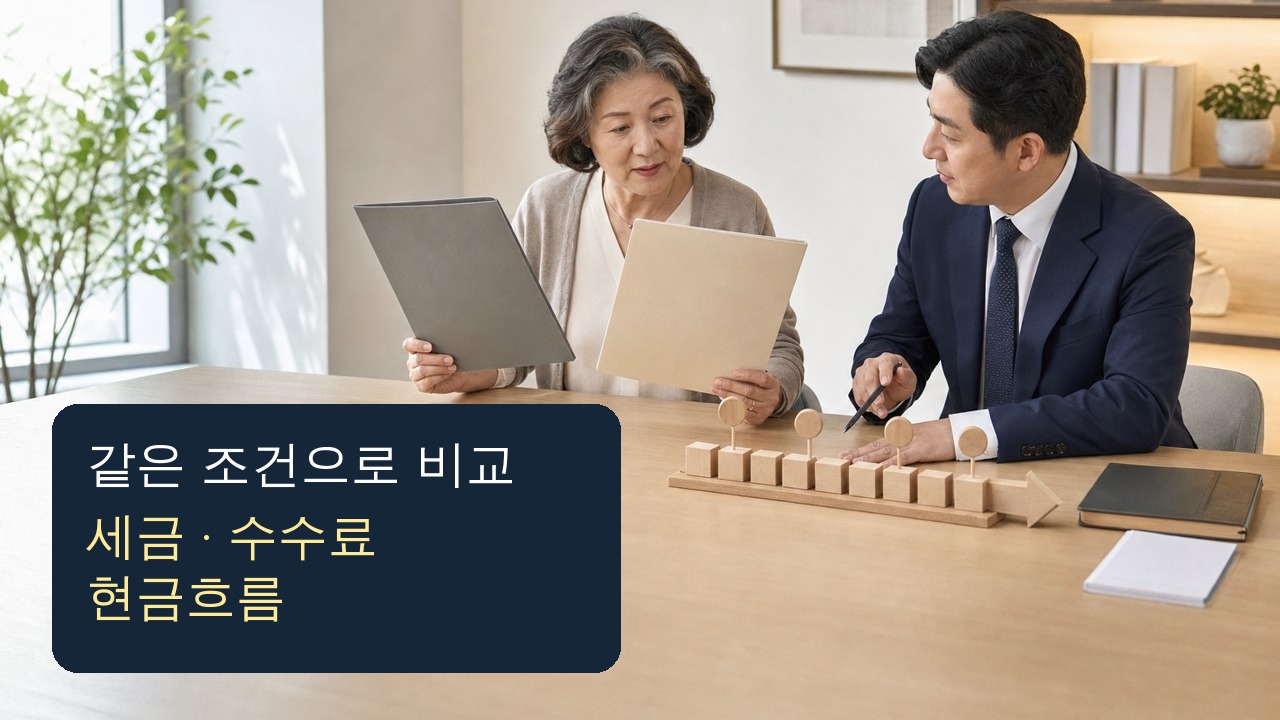 퇴직금 IRP 일시금과 연금의 세금 수수료 현금흐름을 같은 조건으로 비교하는 상담 장면