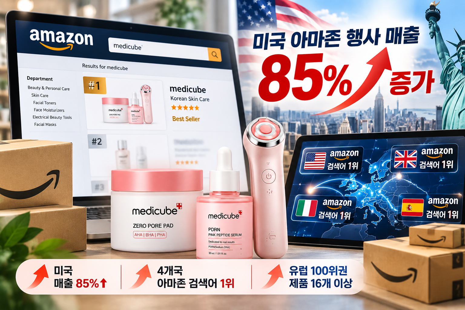메디큐브 미국 아마존 프라임 빅딜데이즈 매출 85% 증가와 유럽 시장 확대