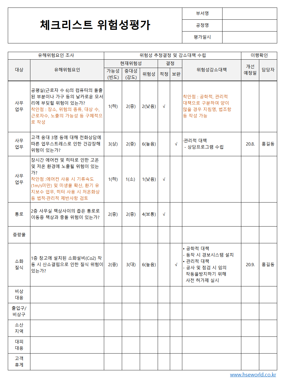 체크리스트 위험성평가