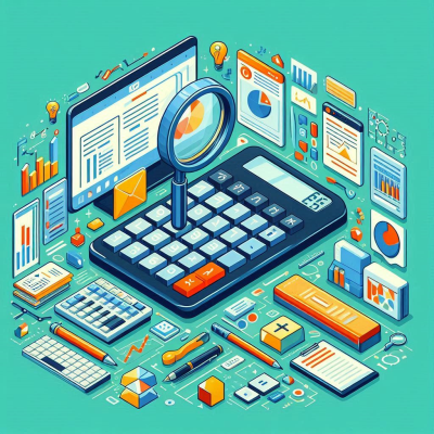 다양한 계산기와 데이터 분석 도구들이 모여 있는 이미지입니다. 분석과 계산을 상징하는 요소들이 포함되어 있습니다.