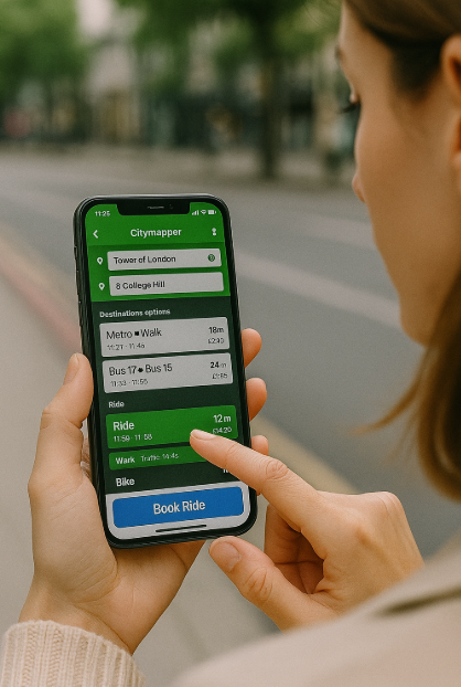 Citymapper 앱으로 교통정보 확인하는 사진