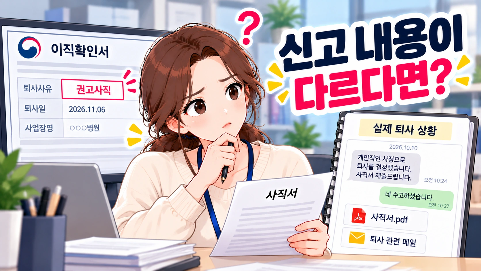 실업급여-신고내용-실제퇴사사유-비교