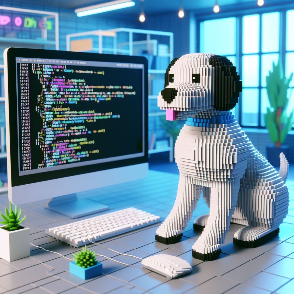 코딩 모니터 앞 강아지