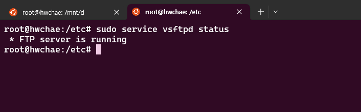 $ sudo service vsftpd status