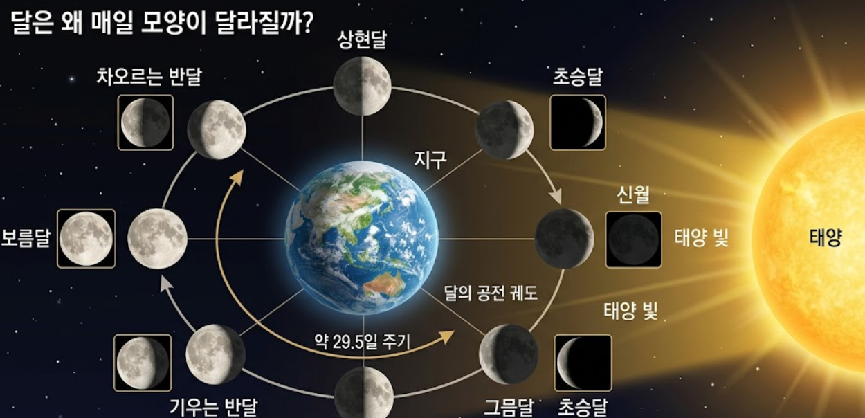 달은 왜 매일 모양이 달라질까? 달의 위상 쉽게 이해하기
