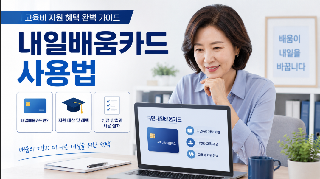 내일배움카드 사용법을 확인하며 중장년이 교육비를 아끼는 방법을 찾는 모습