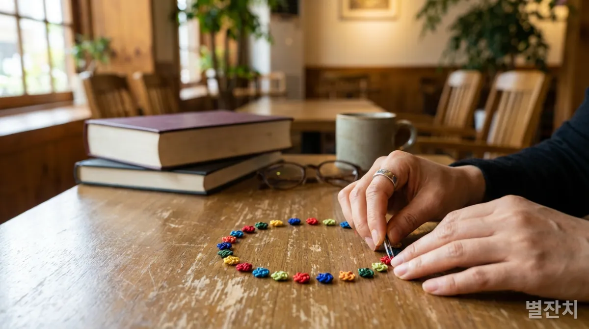 작은 디테일에 집착하는 한국인 여성의 손