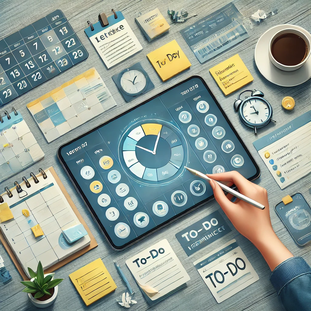 시간활용으로 태블릿을 쓰는 모습