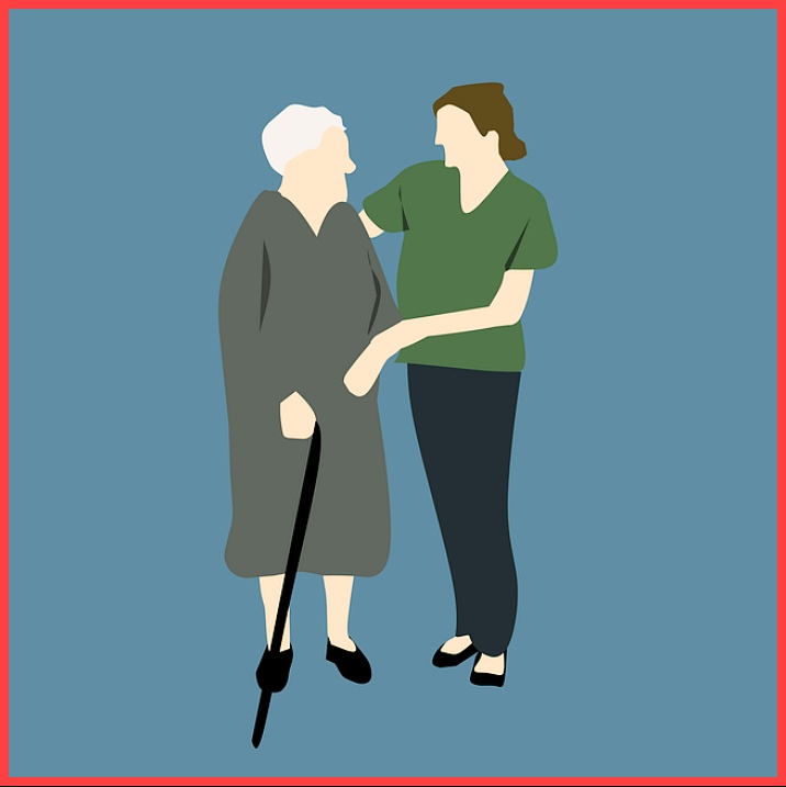 노인을 부축하는 여자
