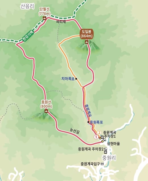 경기도 양평군 용문산권역 안내도 접지지도 리플릿 인쇄물 | 용문산, 도일봉, 백운봉, 중원산