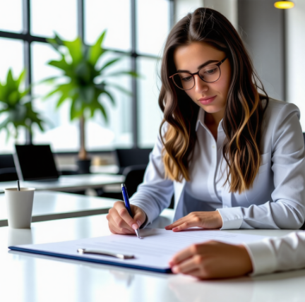 서류를 작성하고있는 여성