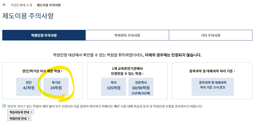 학기당 학점 한도 관련 국평원 공지