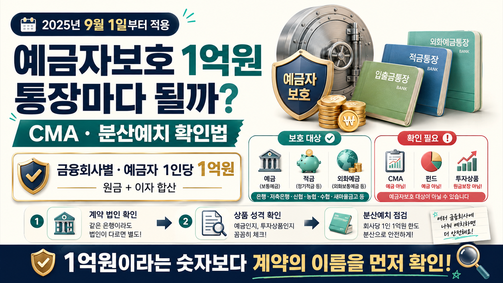예금자보호 1억원, 통장마다 될까? CMA &middot; 분산예치 확인법 썸네일