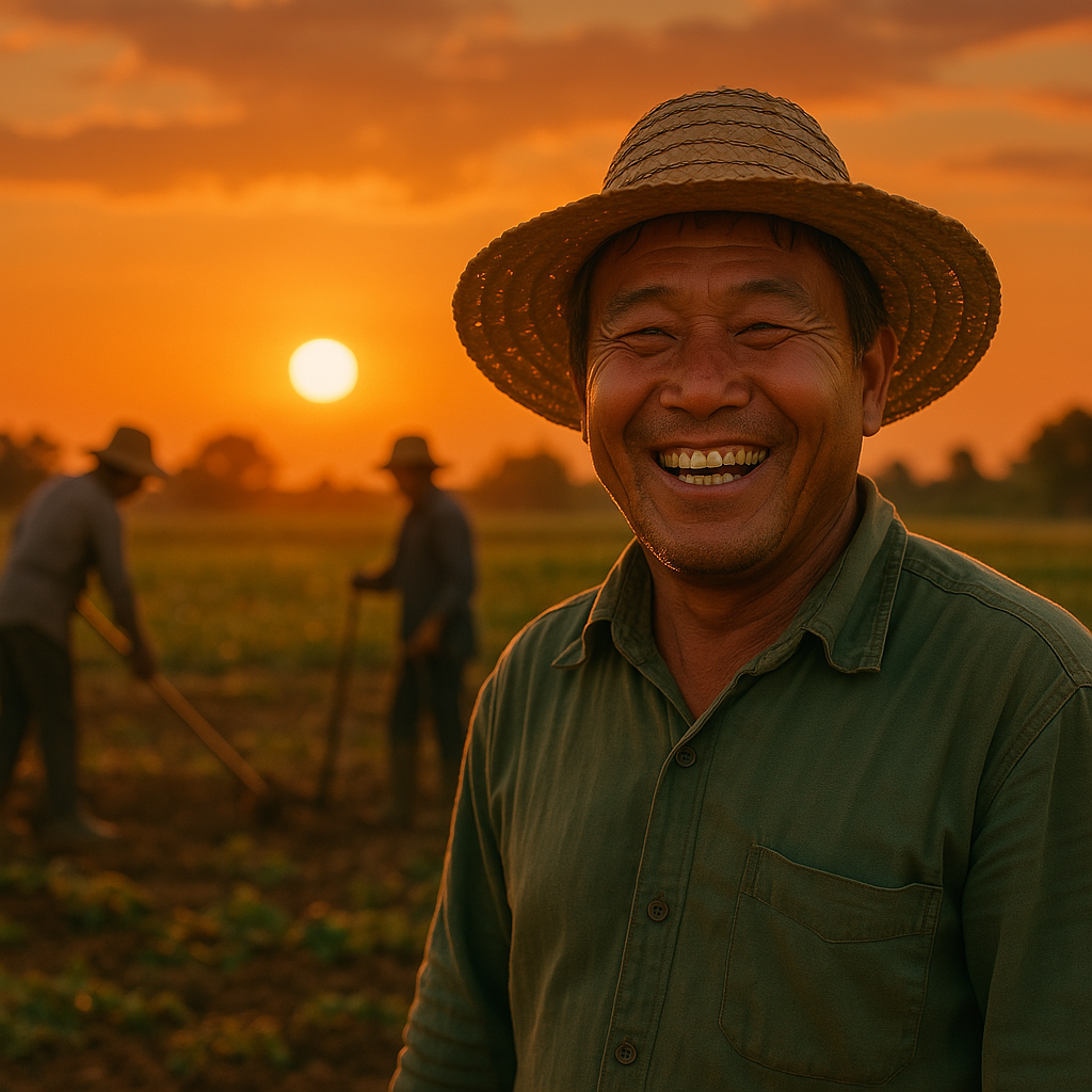 환하게 웃고 있는 농부