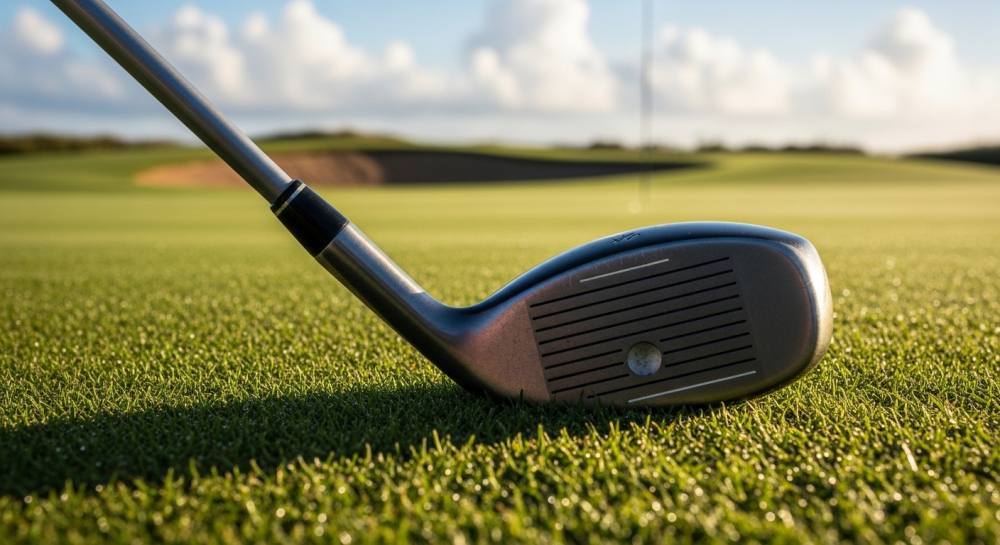 필드에 골프채와 골드공 올라와있는 사진
