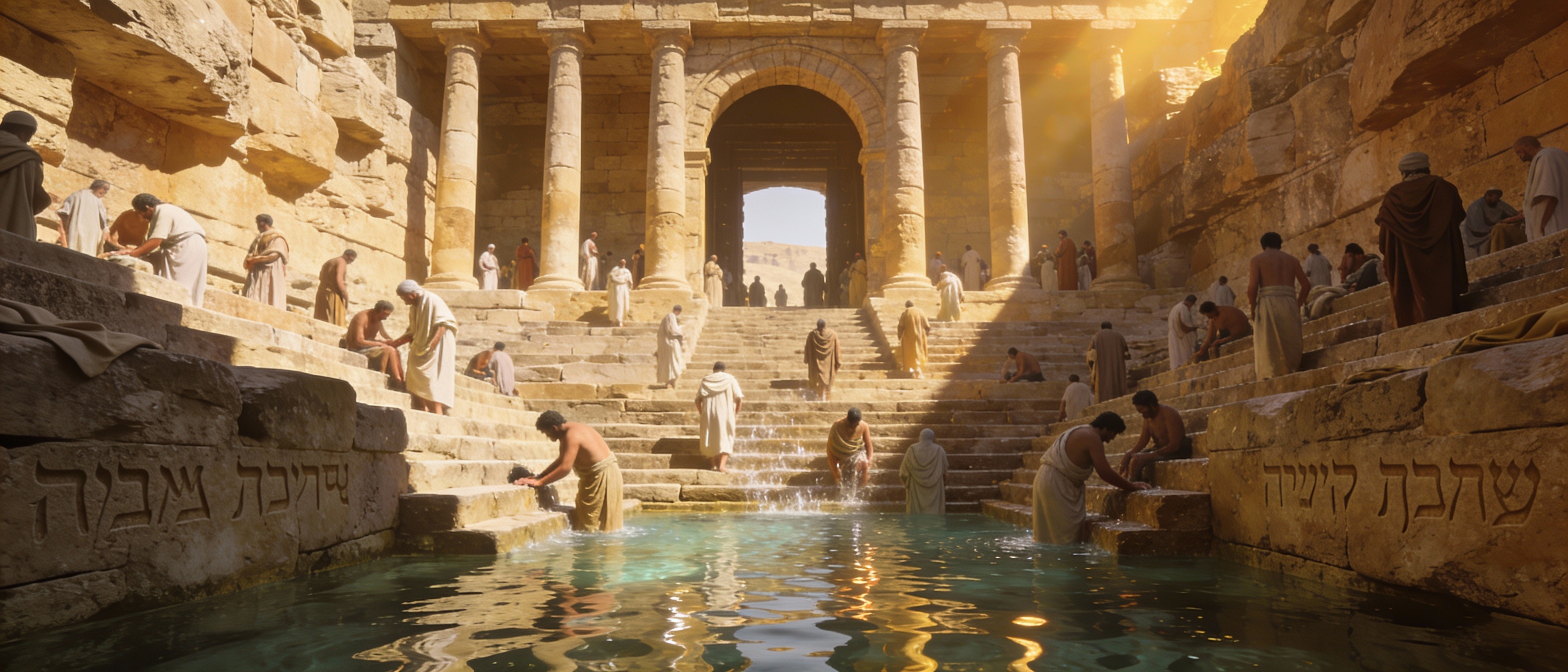 Pool of Siloam in the 1st century: grand ritual immersion complex with pilgrims
