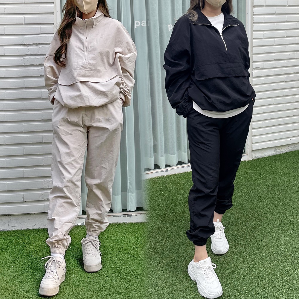 아노락 조거 트레이닝 세트 여자 츄리닝 세트 땀복 빅사이즈 헬스복 조깅복 베이지 블랙