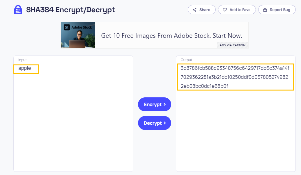 SHA384-알고리즘으로-apple이란-단어를-해시코드로-변환
