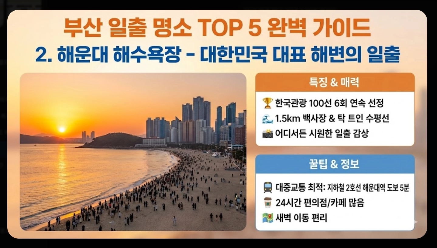 부산 일출 시간 2026 병오년 해돋이 명소 완벽 가이드