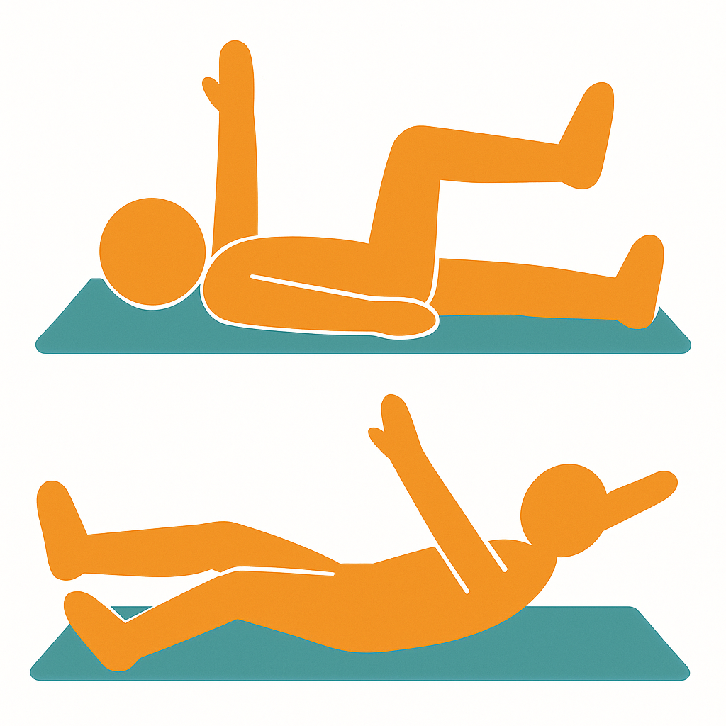 데드버그 운동 자세: 팔과 다리를 교차로 내리며 복부로 버티기