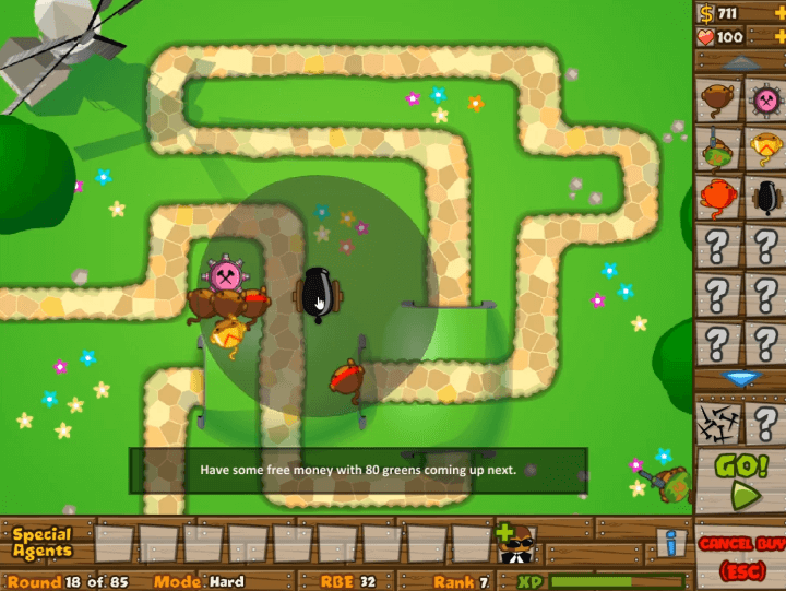 풍선타워디펜스5-플래시게임-플레이-대포-타워를-설치하는-화면