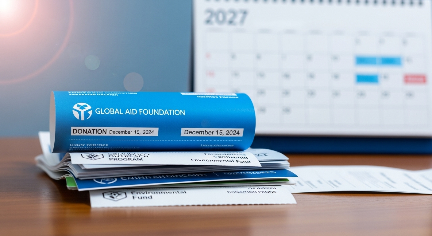 깔끔하게 정리된 기부금 영수증들과 이월 공제를 의미하는 미래 연도 달력이 보이는 이미지.