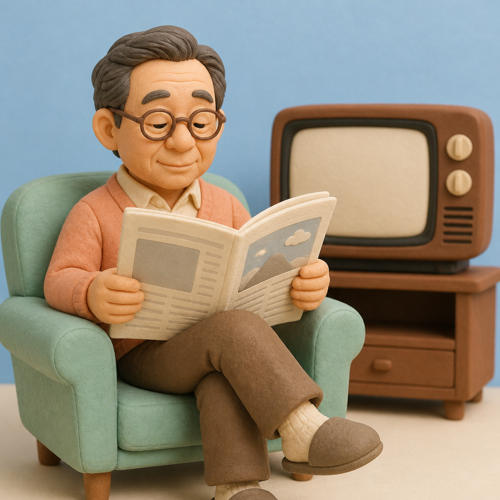 뉴스 화면을 보며 신문을 펼친 60대 남성