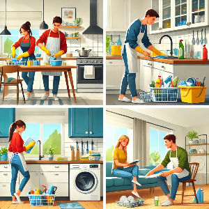 설거지, 청소 하는 모습 관련 이미지