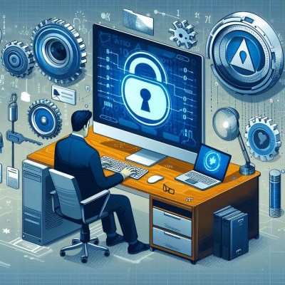 보안 시스템을 분석하는 사람과 모니터 화면.