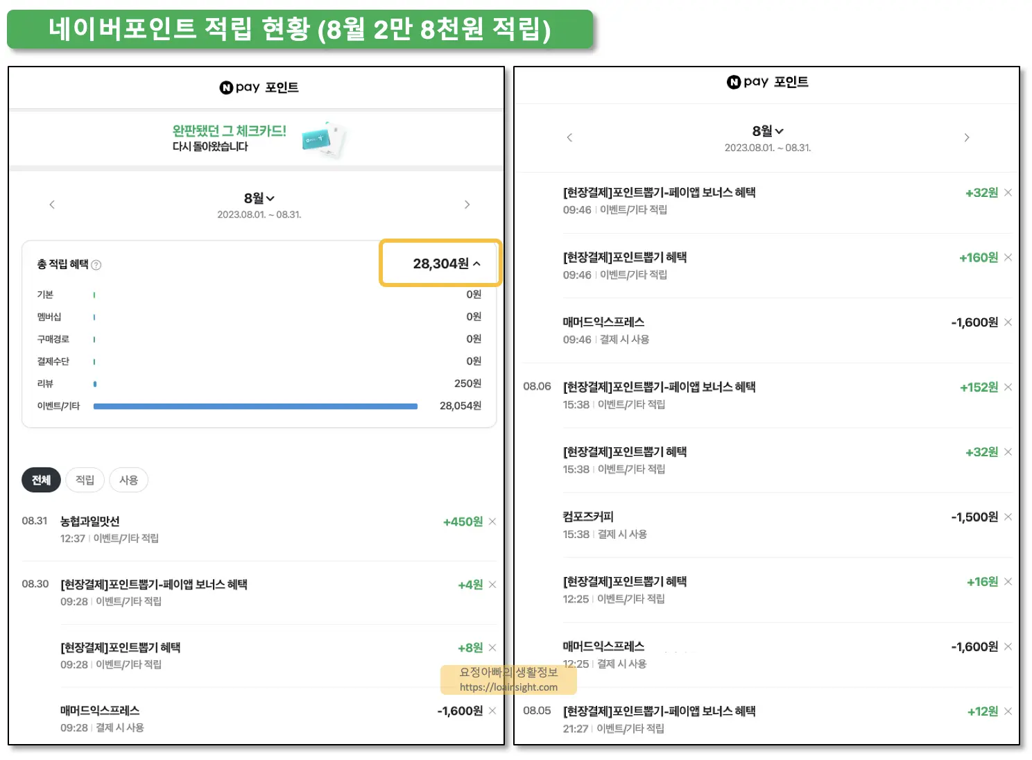 네이버페이 포인트 사용처 적립 팁 8월 적립 현황