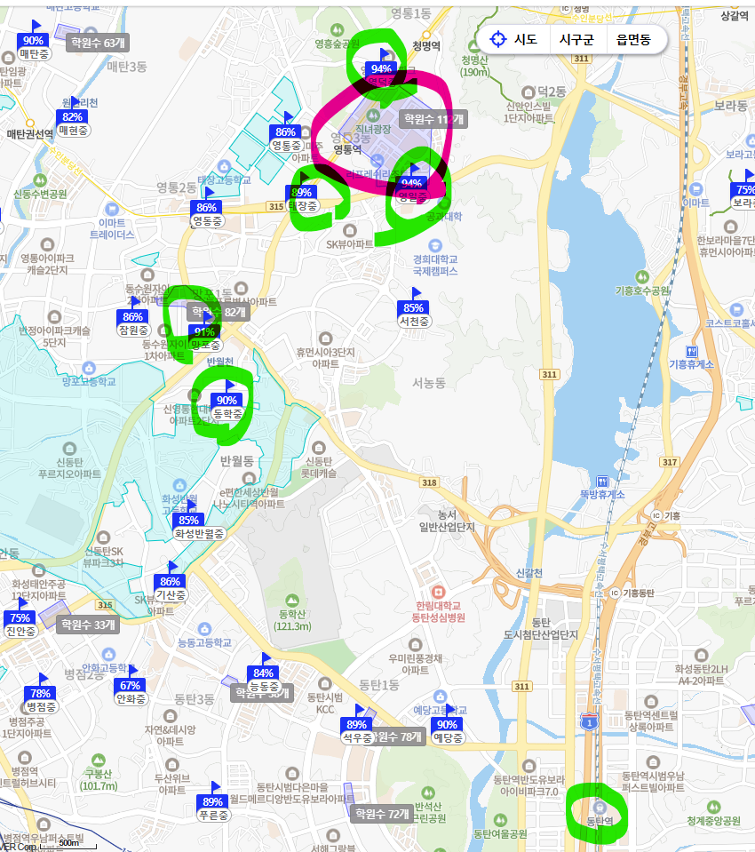 영통, 망포 학군, 학원