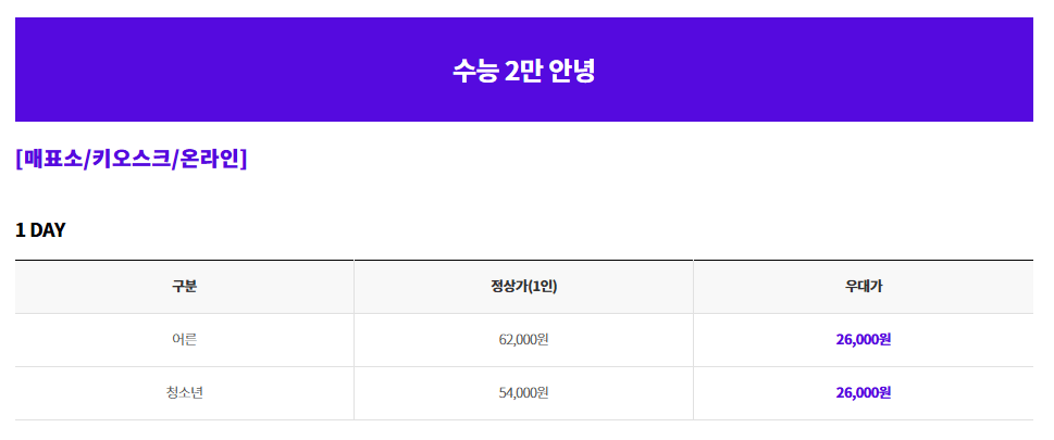 수능 수험생 할인 혜택