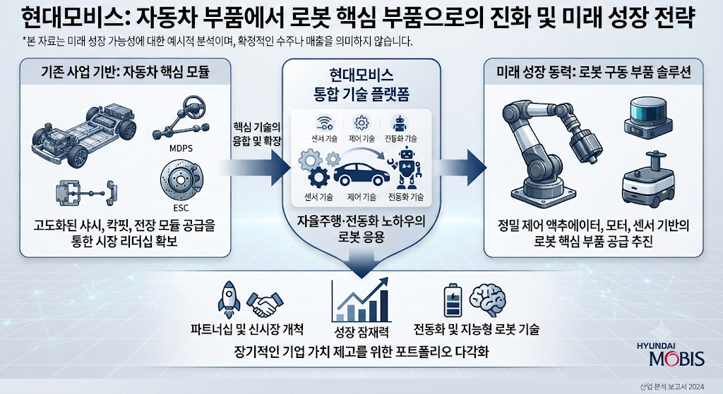 현대모비스의 자동차 부품과 로봇 핵심 부품 사업 확장 가능성을 보여주는 이미지