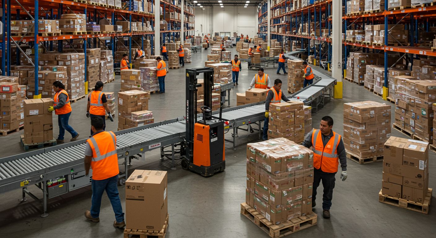 물류센터에서 일하는 사람들