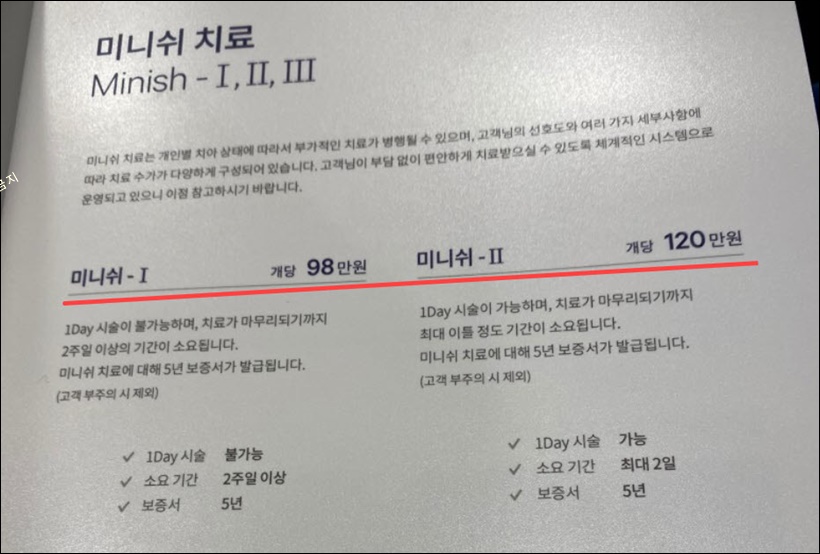 미니쉬 치아성형 가격