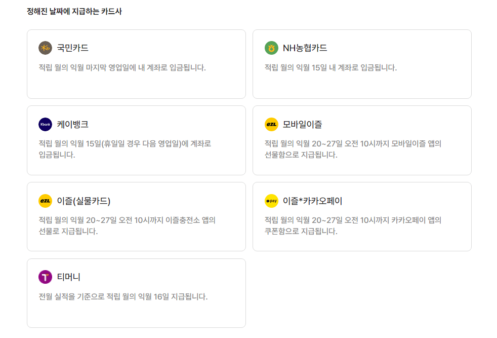 k- 패스 지급기준, 카드사별 지급일과 지급 방식, 카드사 소개, 카드사 고객센터