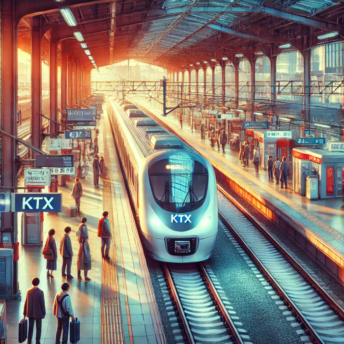 청량리역에서 KTX 열차가 출발하는 모습