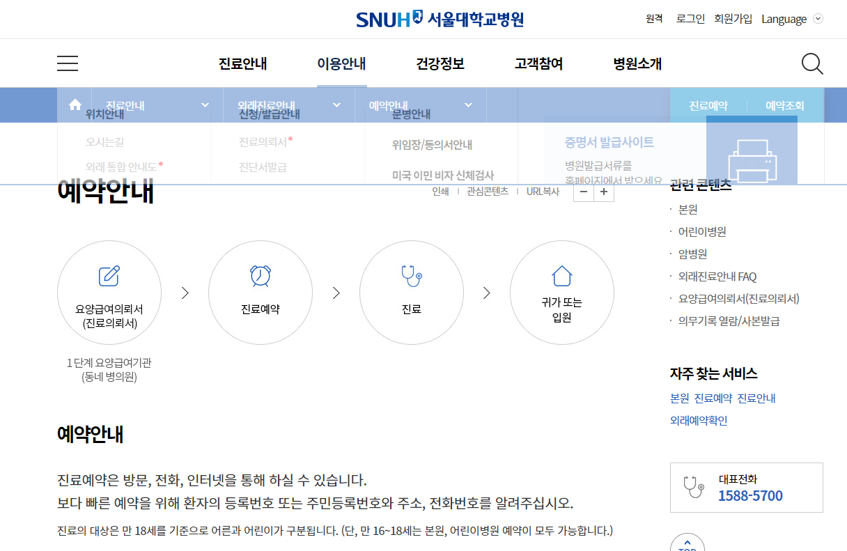 서울대학교병원 예약방법 대리처방