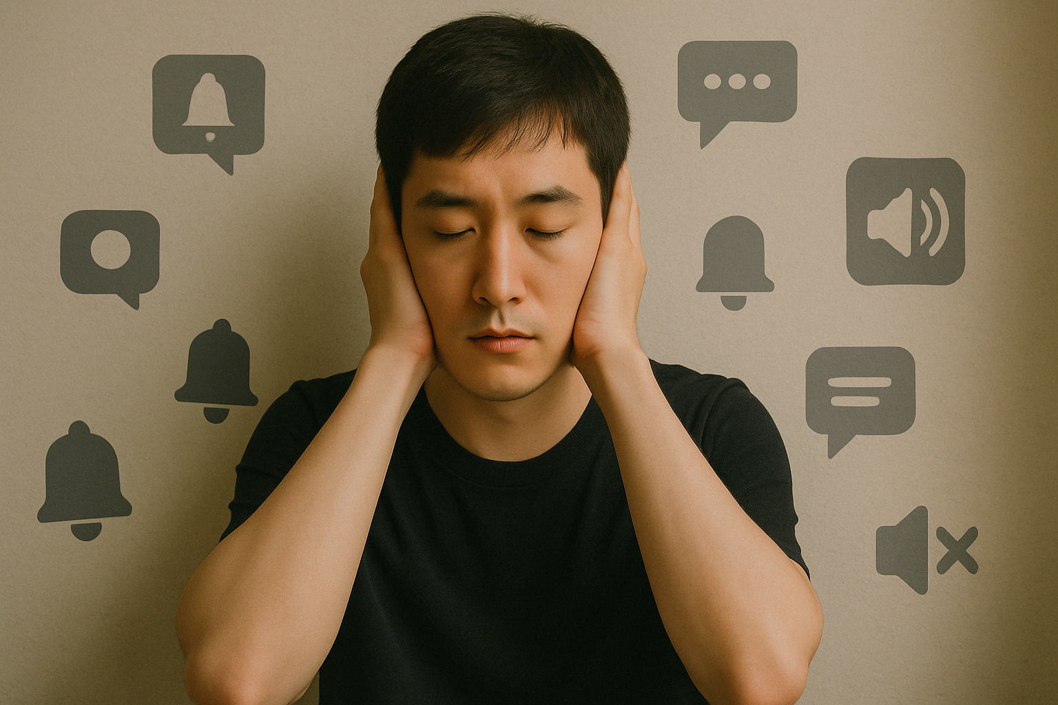 디지털 소음에 지친 심리 상태를 비주얼로 표현(Ai생성이미지)