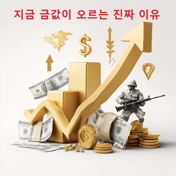 금값 상승 원인을 인플레이션, 달러, 지정학 이슈로 설명한 인포그래픽